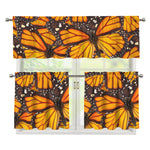 Orange Monarch Butterfly Pattern Print 3 Piece Kitchen Curtains
