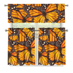 Orange Monarch Butterfly Pattern Print 3 Piece Kitchen Curtains