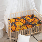 Orange Monarch Butterfly Pattern Print Baby Crib Sheet