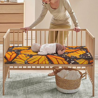 Orange Monarch Butterfly Pattern Print Baby Crib Sheet
