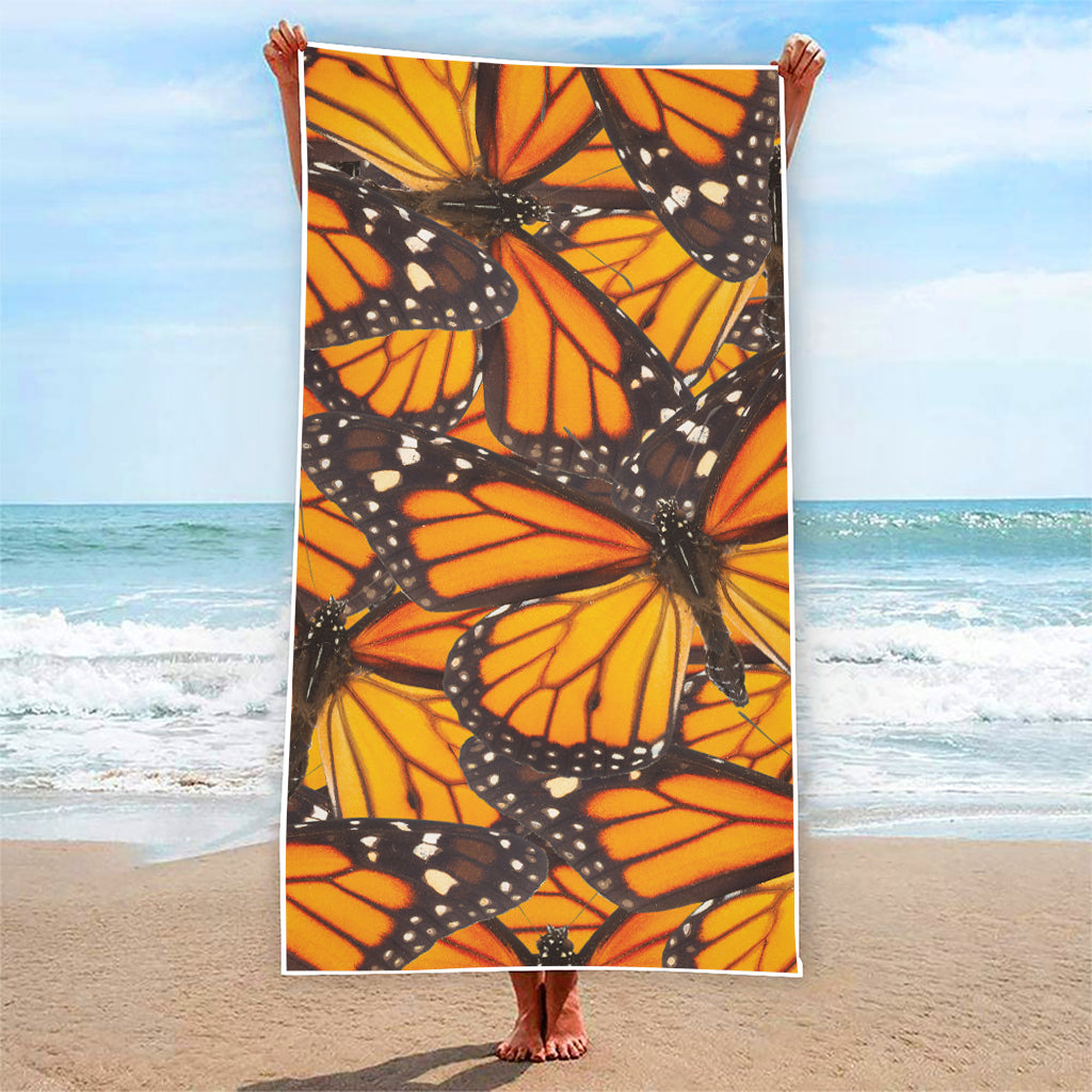 Orange Monarch Butterfly Pattern Print Beach Towel