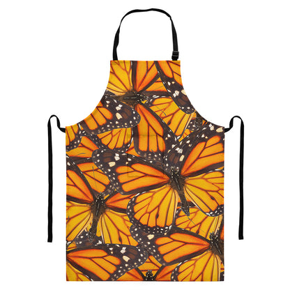 Orange Monarch Butterfly Pattern Print Bib Apron With Pocket