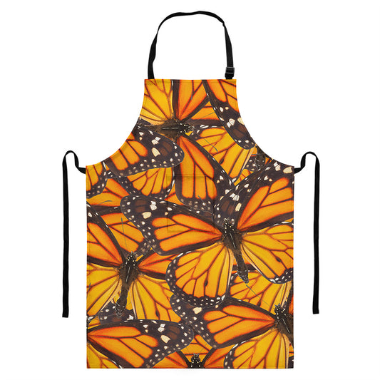 Orange Monarch Butterfly Pattern Print Bib Apron With Pocket