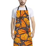 Orange Monarch Butterfly Pattern Print Bib Apron With Pocket