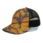 Orange Monarch Butterfly Pattern Print Black Mesh Trucker Cap