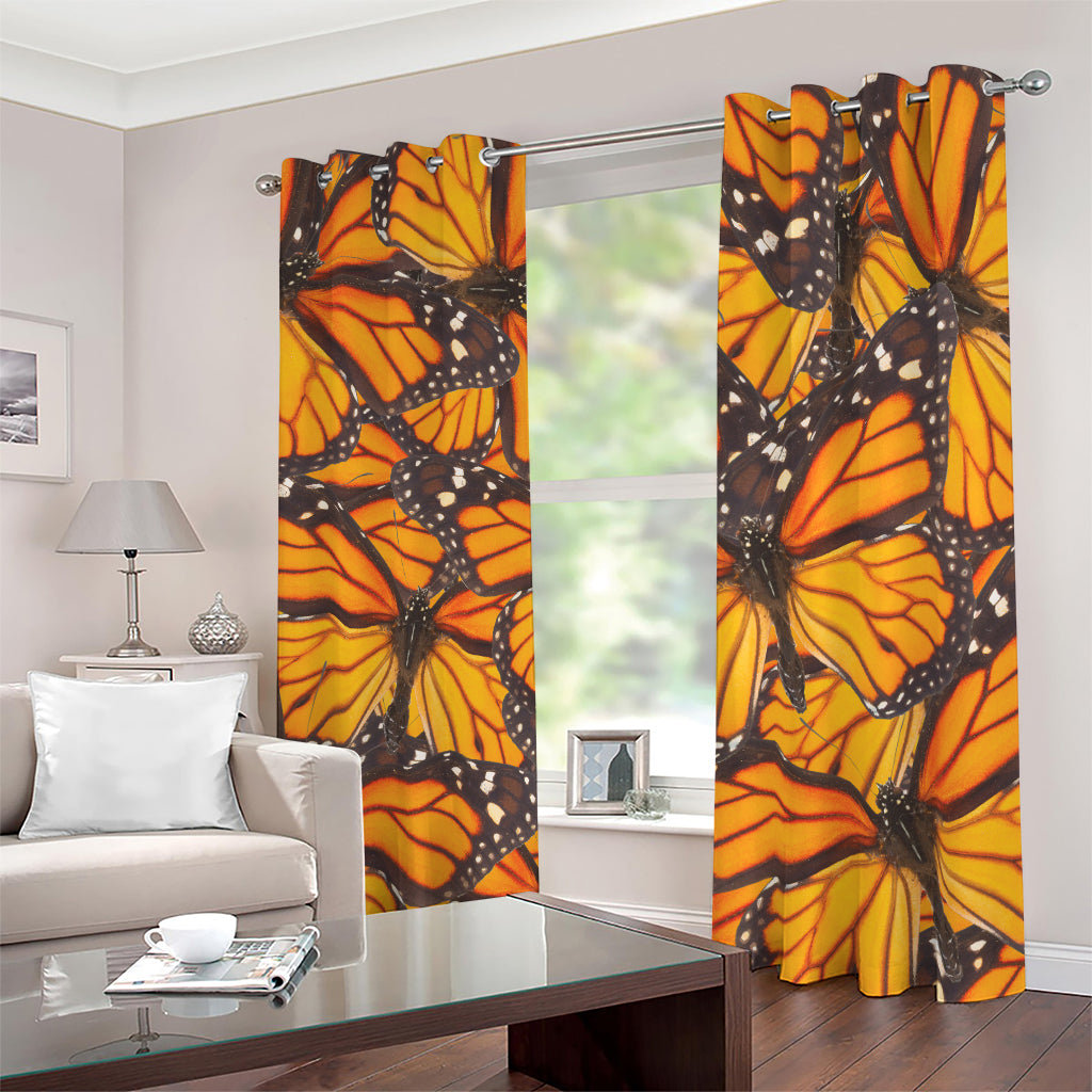 Orange Monarch Butterfly Pattern Print Blackout Grommet Curtains