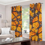 Orange Monarch Butterfly Pattern Print Blackout Grommet Curtains