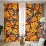 Orange Monarch Butterfly Pattern Print Blackout Pencil Pleat Curtains