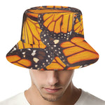 Orange Monarch Butterfly Pattern Print Bucket Hat