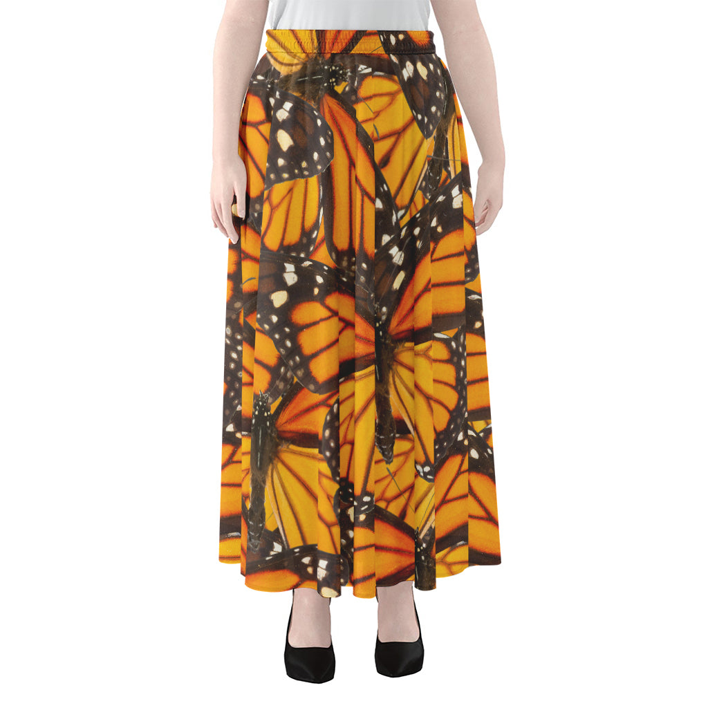 Orange Monarch Butterfly Pattern Print Chiffon Maxi Skirt