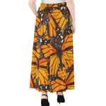 Orange Monarch Butterfly Pattern Print Chiffon Maxi Skirt