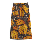 Orange Monarch Butterfly Pattern Print Cotton Front Slit Maxi Skirt