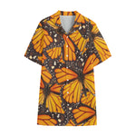 Orange Monarch Butterfly Pattern Print Cotton Hawaiian Shirt
