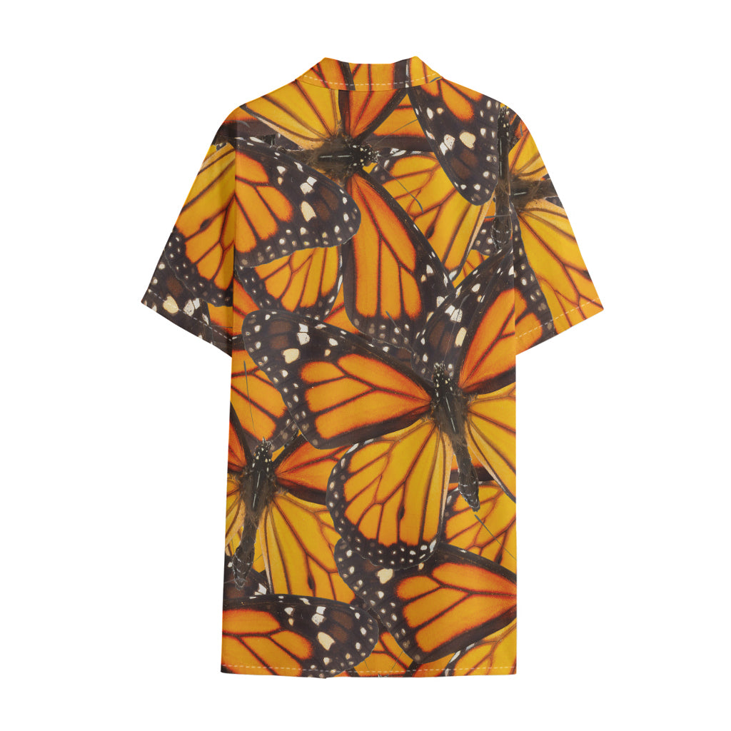 Orange Monarch Butterfly Pattern Print Cotton Hawaiian Shirt