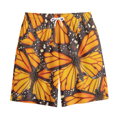 Orange Monarch Butterfly Pattern Print Cotton Shorts
