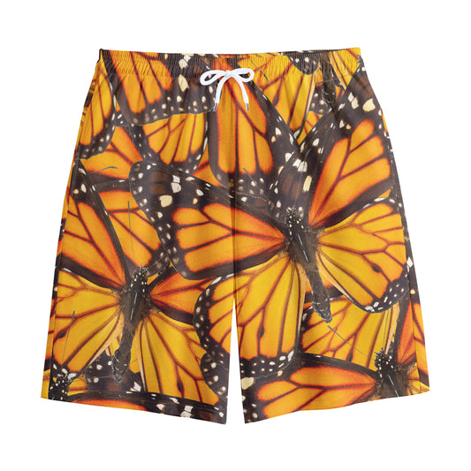 Orange Monarch Butterfly Pattern Print Cotton Shorts