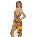 Orange Monarch Butterfly Pattern Print Cross Back Cami Dress