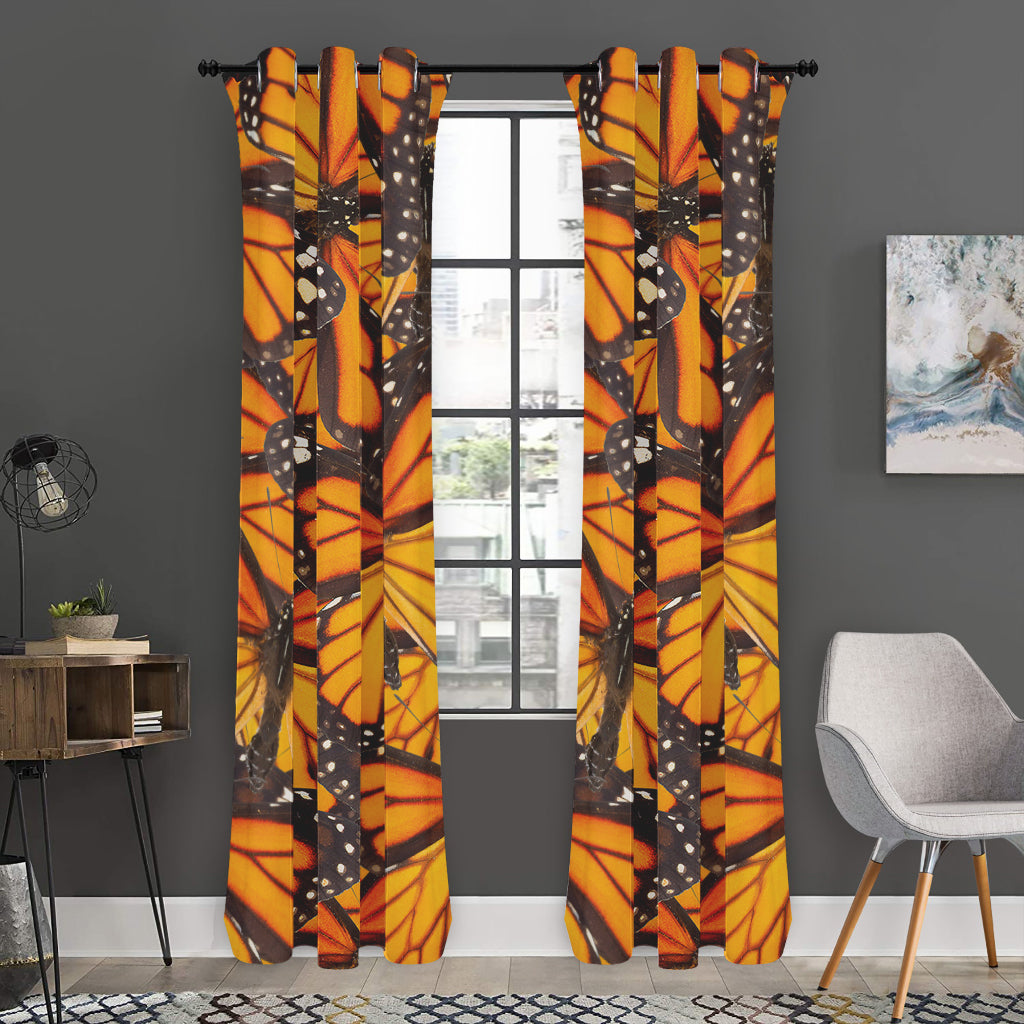 Orange Monarch Butterfly Pattern Print Curtain
