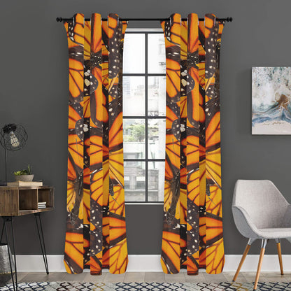 Orange Monarch Butterfly Pattern Print Curtain