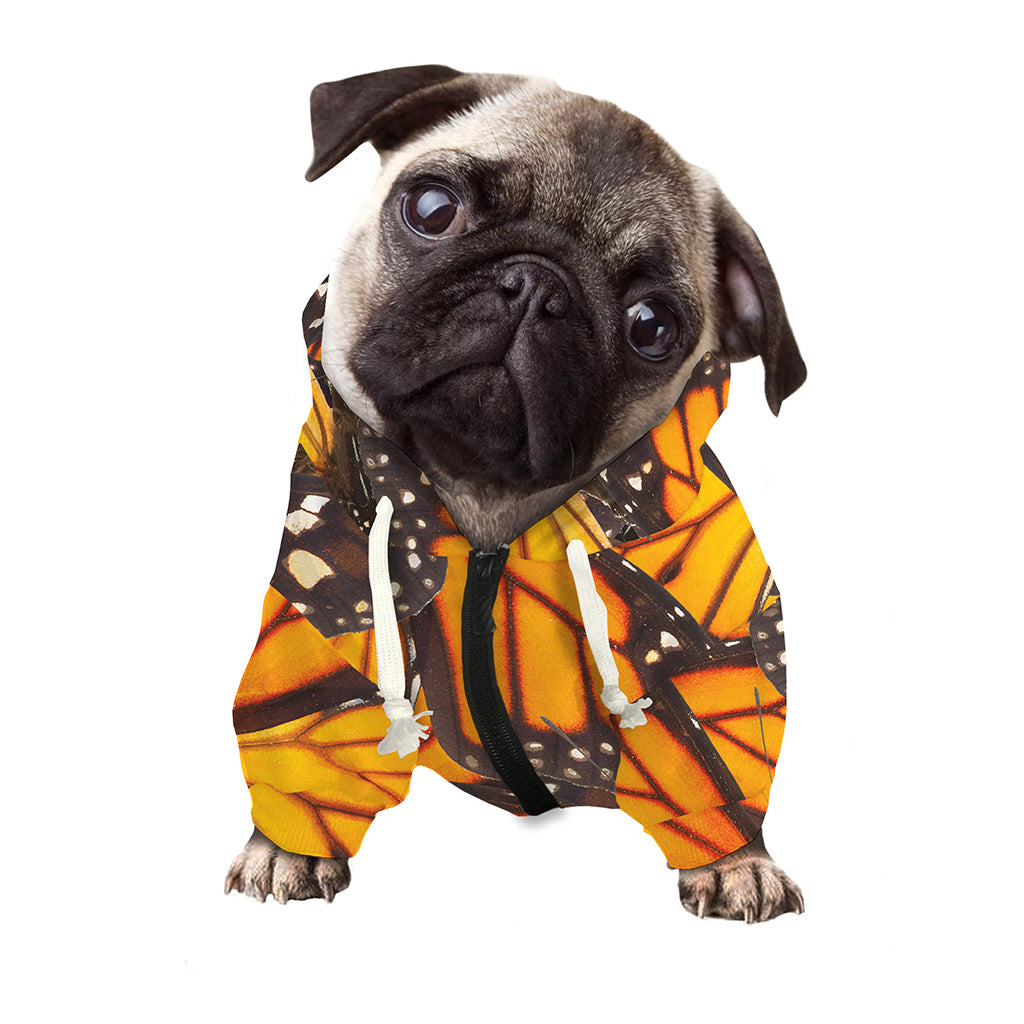 Orange Monarch Butterfly Pattern Print Dog Zip Up Hoodie