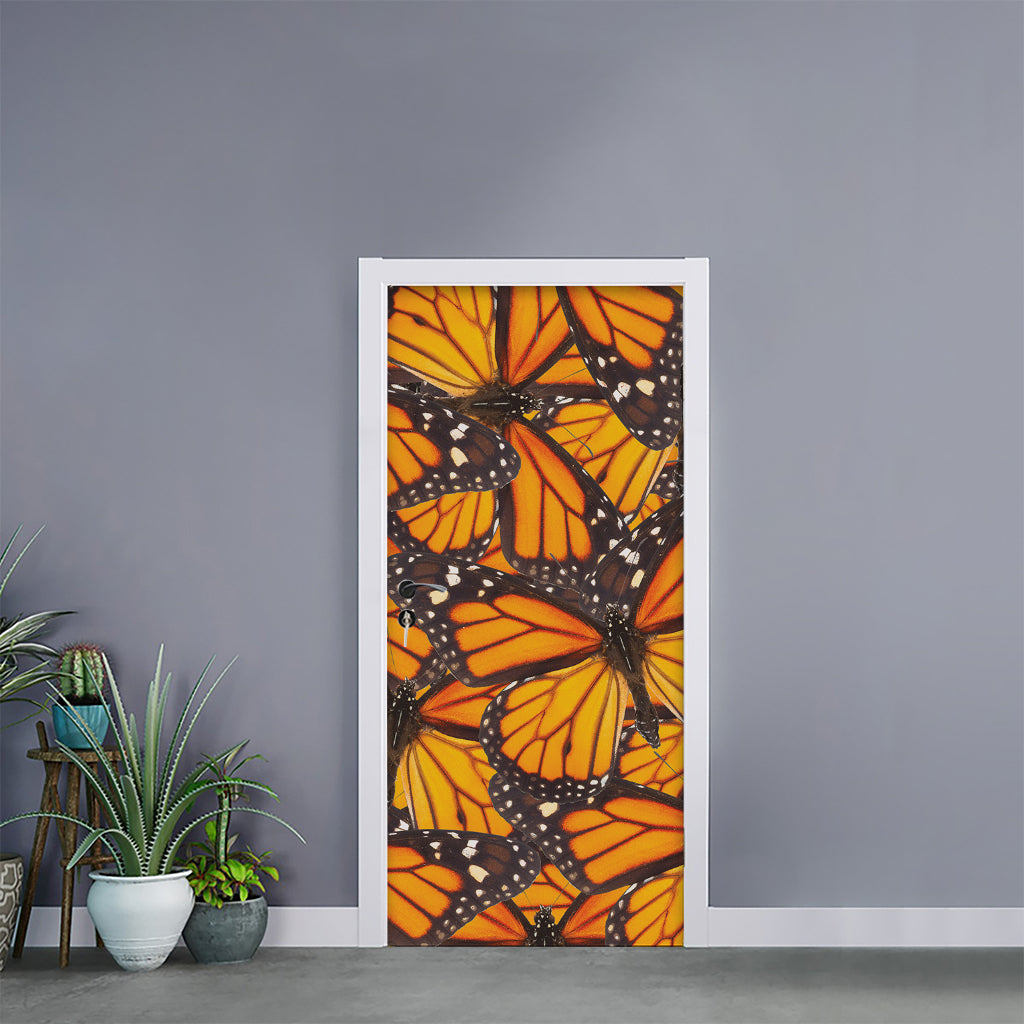 Orange Monarch Butterfly Pattern Print Door Sticker