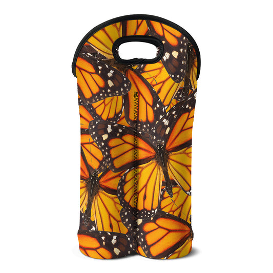 Orange Monarch Butterfly Pattern Print Double Neoprene Wine Tote