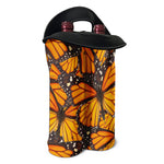 Orange Monarch Butterfly Pattern Print Double Neoprene Wine Tote
