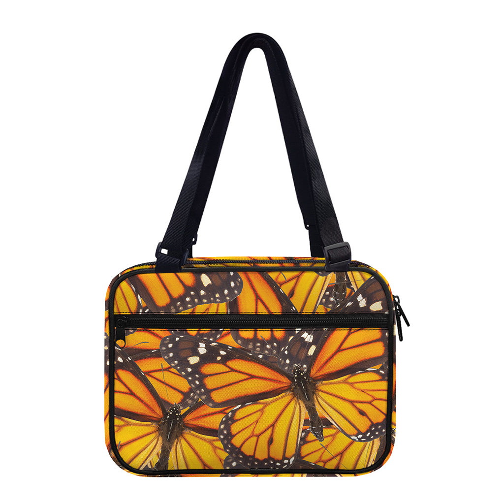 Orange Monarch Butterfly Pattern Print Double Strap Bible Bag