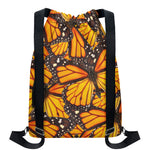 Orange Monarch Butterfly Pattern Print Drawstring Backpack