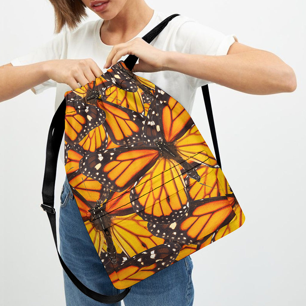 Orange Monarch Butterfly Pattern Print Drawstring Backpack