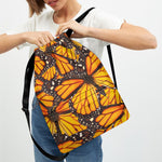 Orange Monarch Butterfly Pattern Print Drawstring Backpack