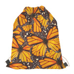 Orange Monarch Butterfly Pattern Print Drawstring Bag