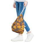 Orange Monarch Butterfly Pattern Print Drawstring Bag