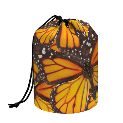 Orange Monarch Butterfly Pattern Print Drawstring Makeup Bag