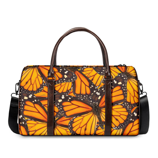 Orange Monarch Butterfly Pattern Print Duffle Bag