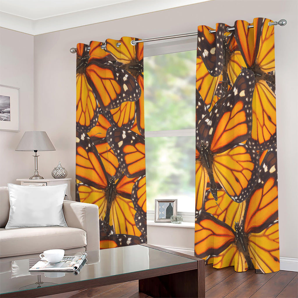 Orange Monarch Butterfly Pattern Print Extra Wide Grommet Curtains