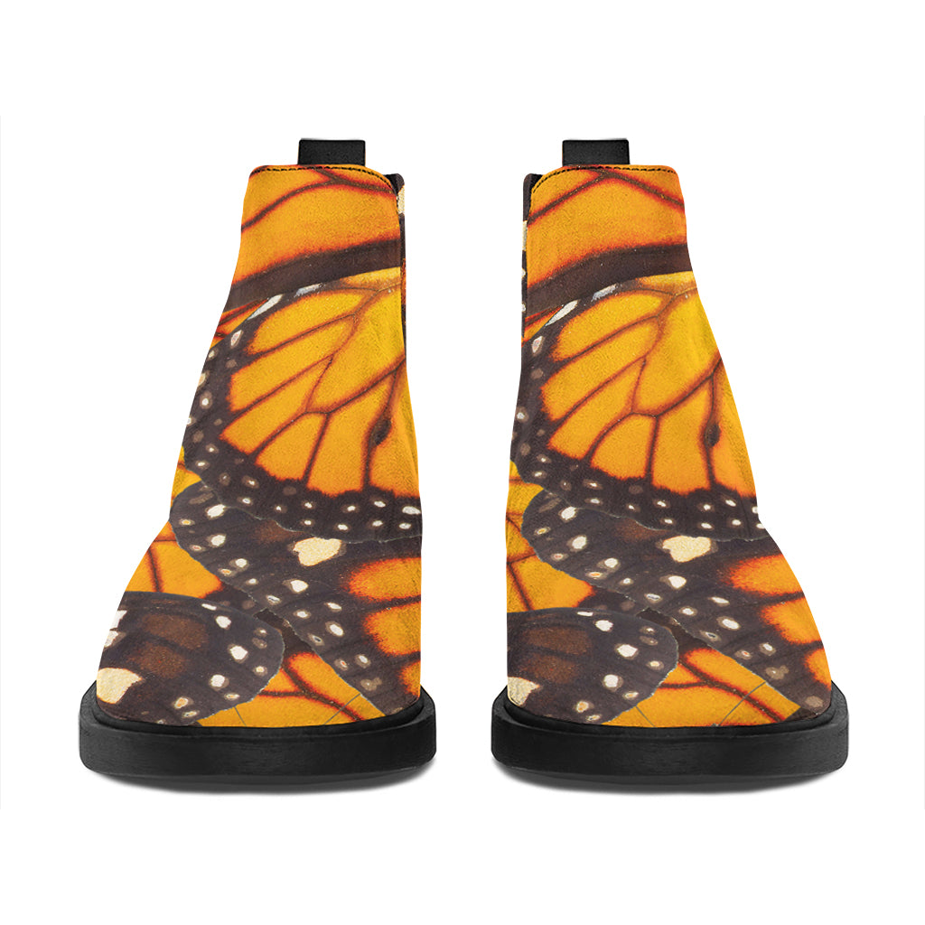 Orange Monarch Butterfly Pattern Print Flat Ankle Boots