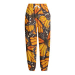 Orange Monarch Butterfly Pattern Print Fleece Lined Knit Pants