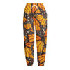 Orange Monarch Butterfly Pattern Print Fleece Lined Knit Pants