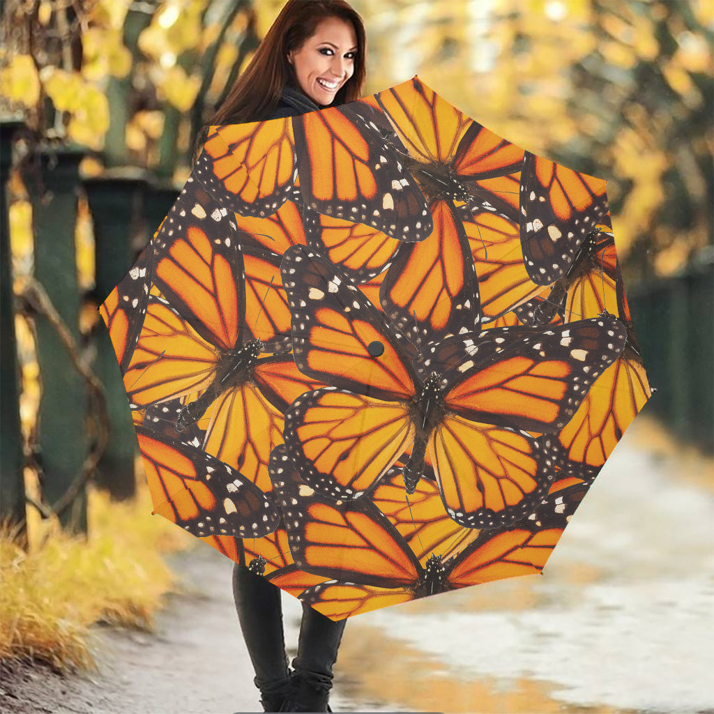 Orange Monarch Butterfly Pattern Print Foldable Umbrella