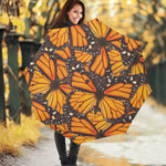 Orange Monarch Butterfly Pattern Print Foldable Umbrella