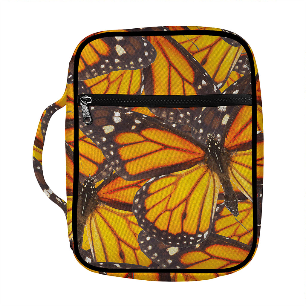 Orange Monarch Butterfly Pattern Print Front Pocket Bible Bag