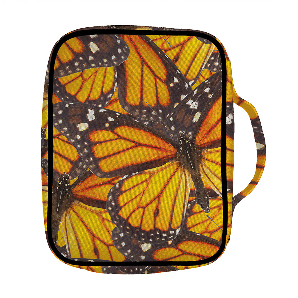 Orange Monarch Butterfly Pattern Print Front Pocket Bible Bag