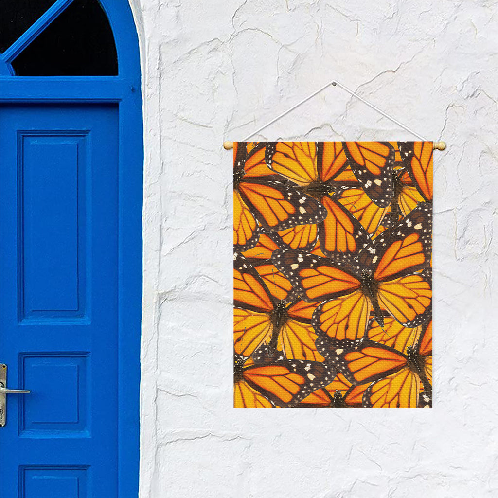 Orange Monarch Butterfly Pattern Print Garden Flag
