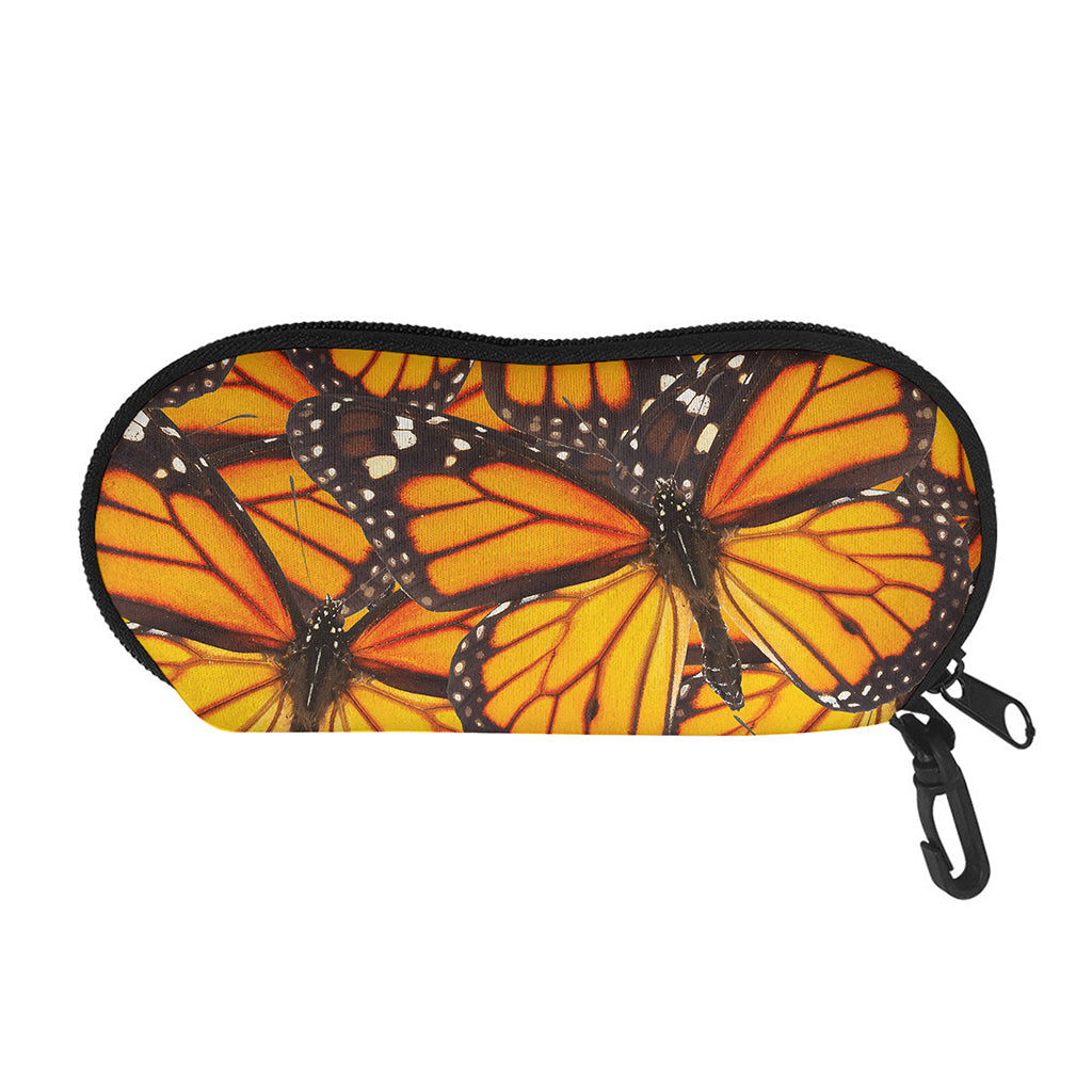 Orange Monarch Butterfly Pattern Print Glasses Case