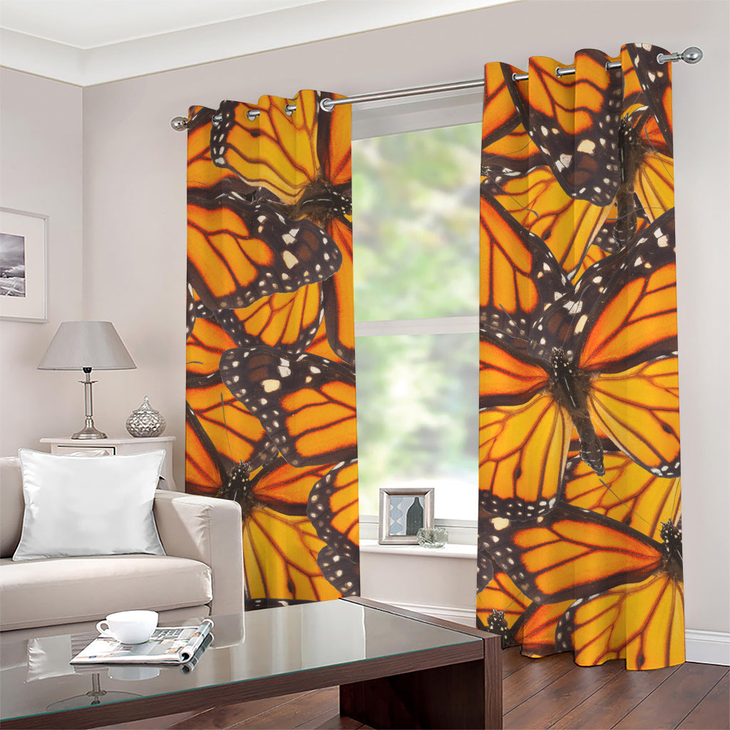 Orange Monarch Butterfly Pattern Print Grommet Curtains