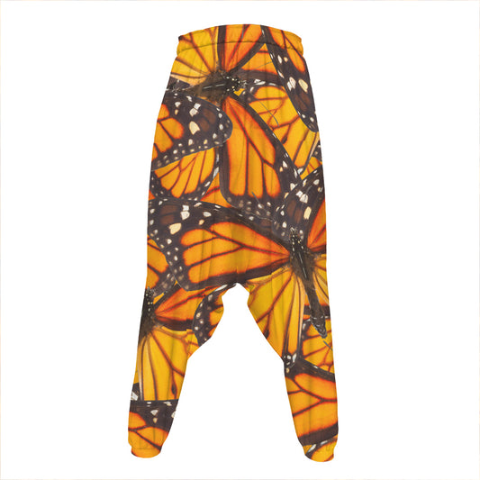 Orange Monarch Butterfly Pattern Print Hammer Pants