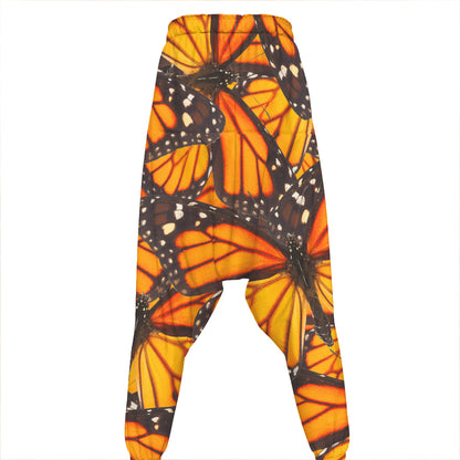 Orange Monarch Butterfly Pattern Print Hammer Pants