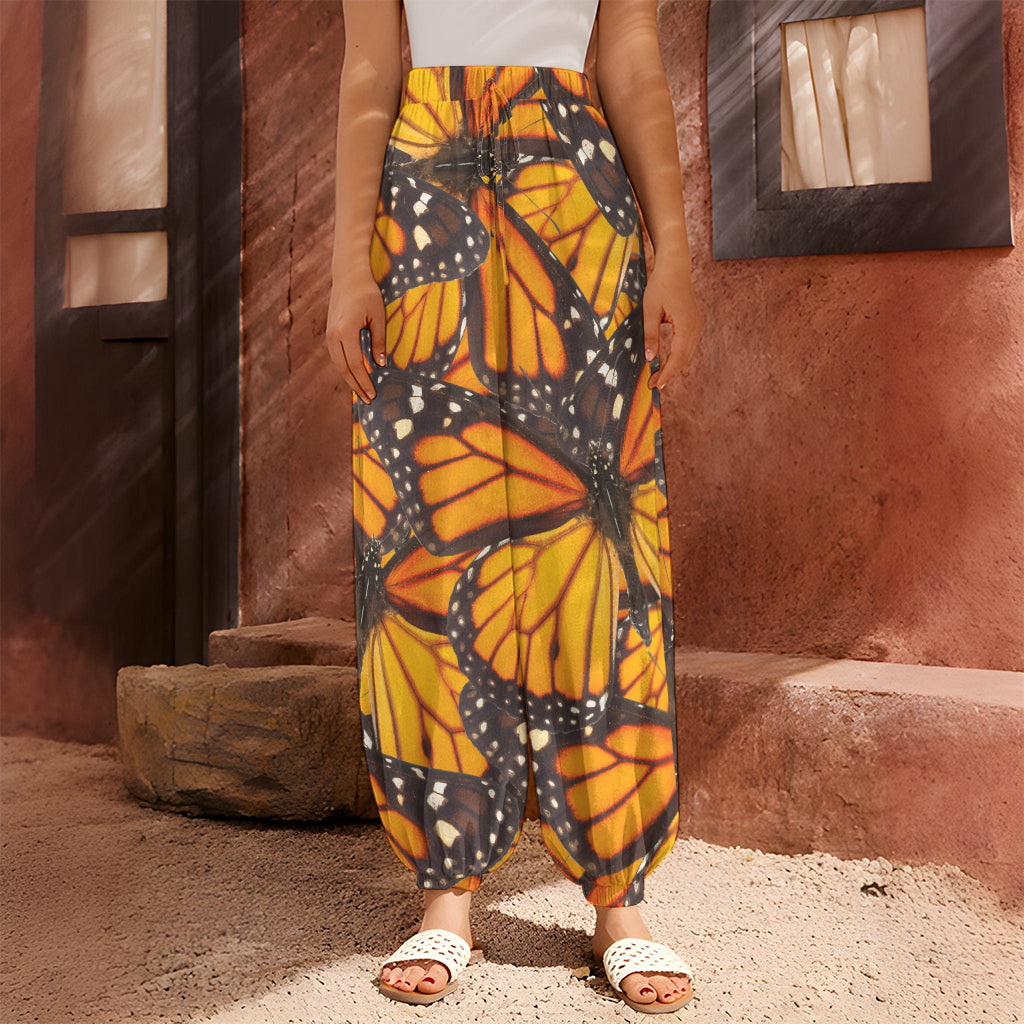 Orange Monarch Butterfly Pattern Print Harem Pants