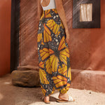 Orange Monarch Butterfly Pattern Print Harem Pants